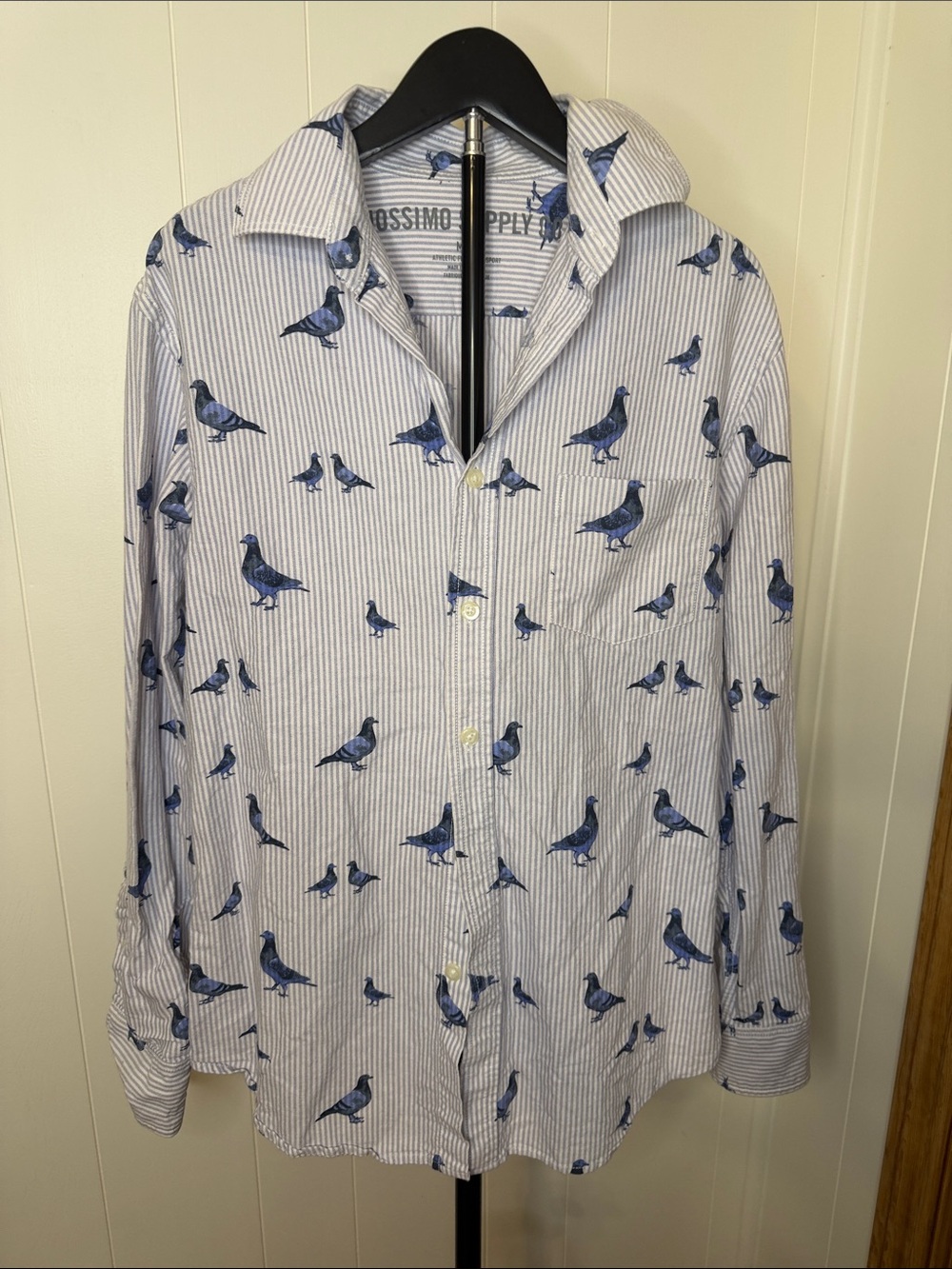 Mossimo Supply Co. Light Blue Striped Shirt with Navy Pigeon Print